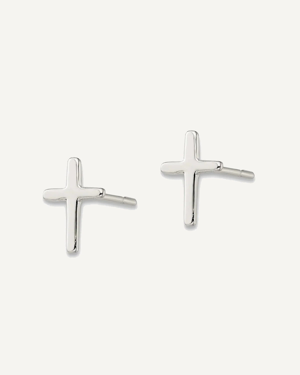 Sterling Silver Polished Latin Cross Petite Post Earrings – View 2