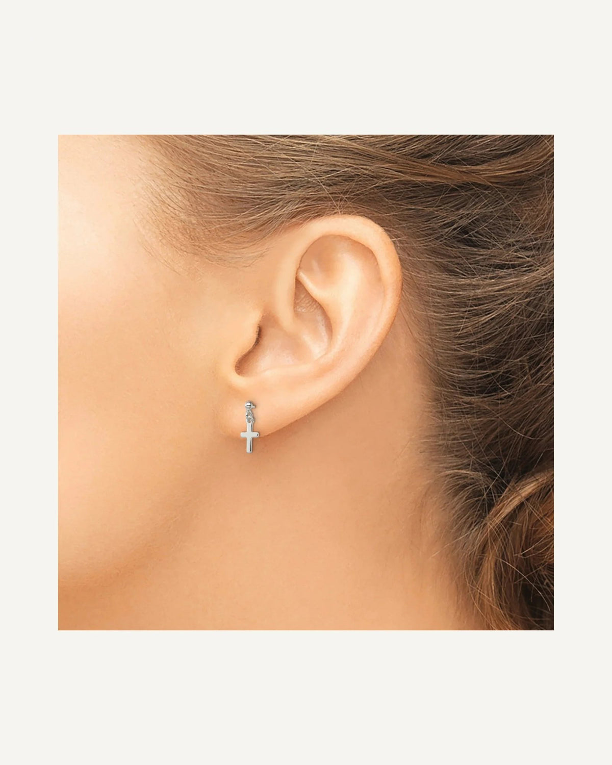 Sterling Silver Polished Latin Cross Post Dangle Earrings – View 3