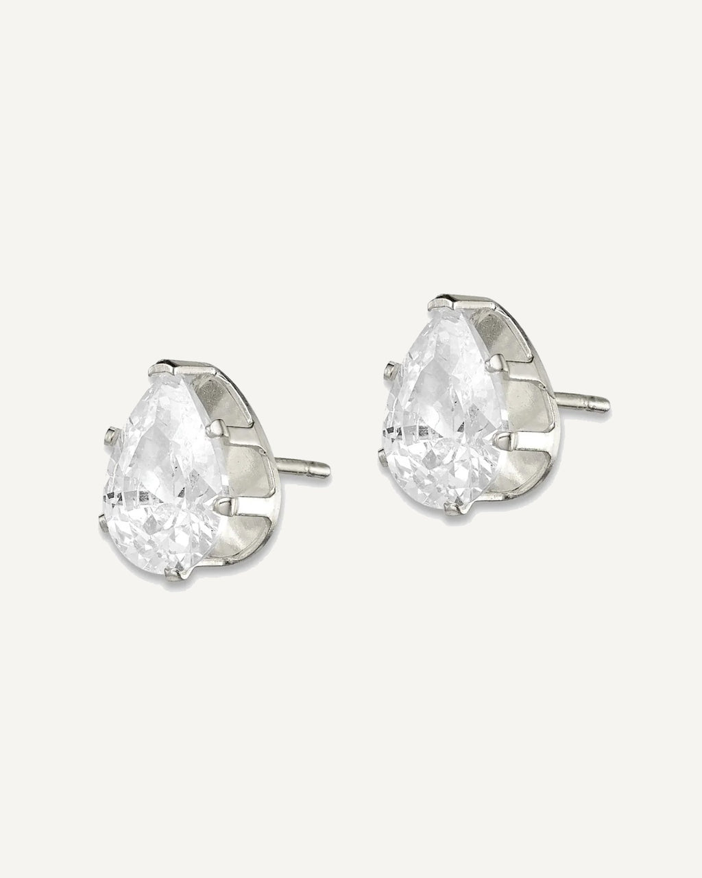 CZ Stud Earrings — 9x6 mm, Snap-in Mounting – View 2