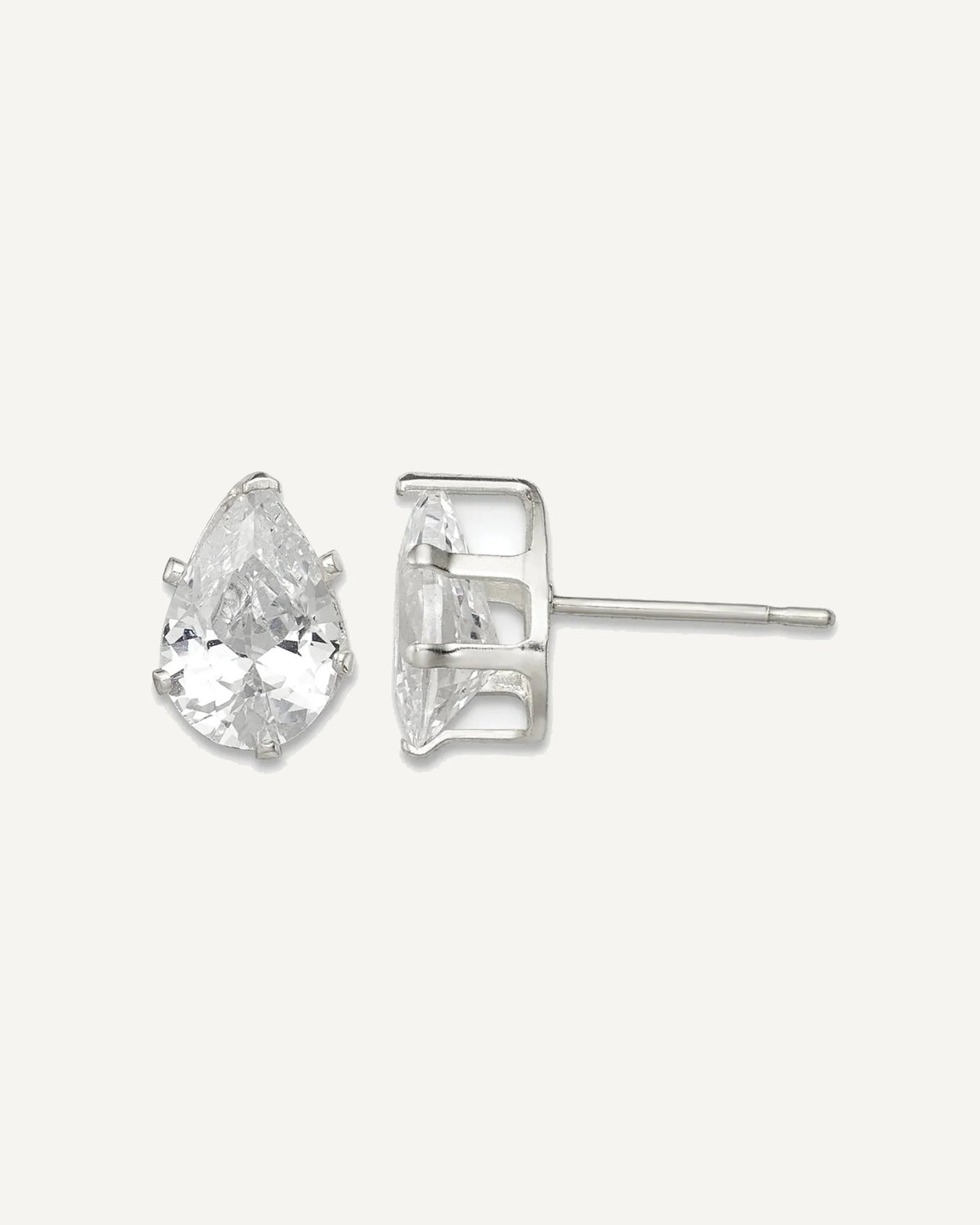 CZ Stud Earrings — 9x6 mm, Snap-in Mounting – View 1