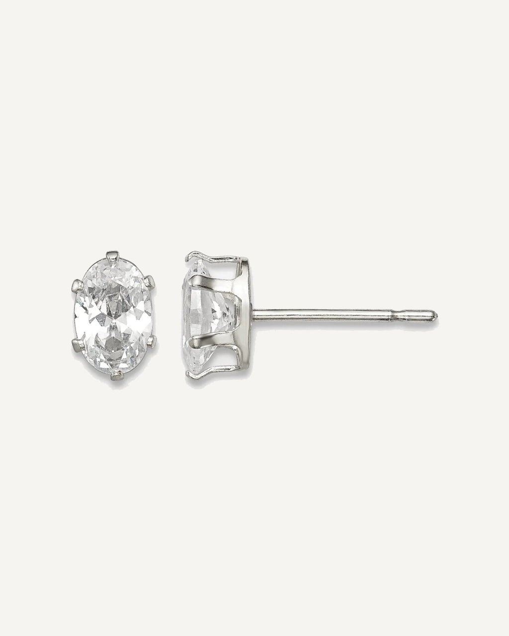 CZ Stud Earrings — 6x4 mm, Snap-in Mounting – View 5