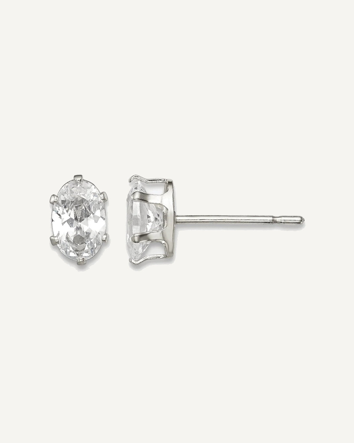 CZ Stud Earrings — 6x4 mm, Snap-in Mounting – View 5