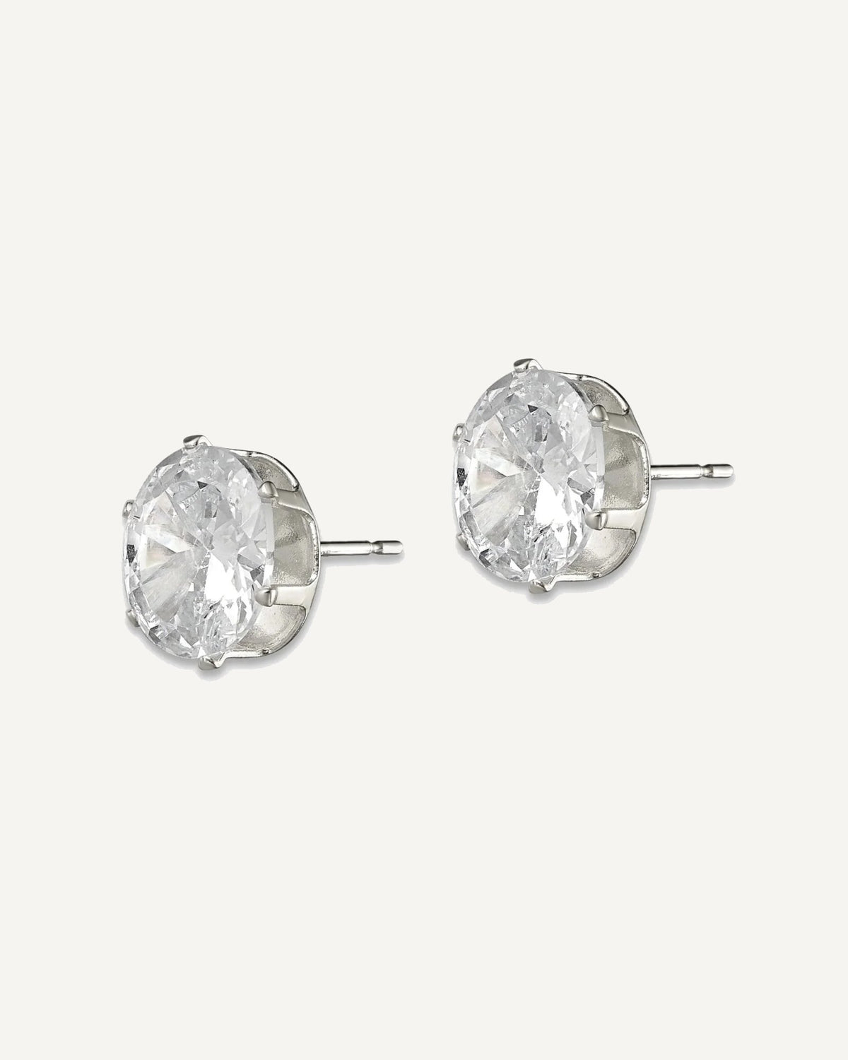 CZ Stud Earrings — 9x7 mm, Snap-in Mounting – View 2