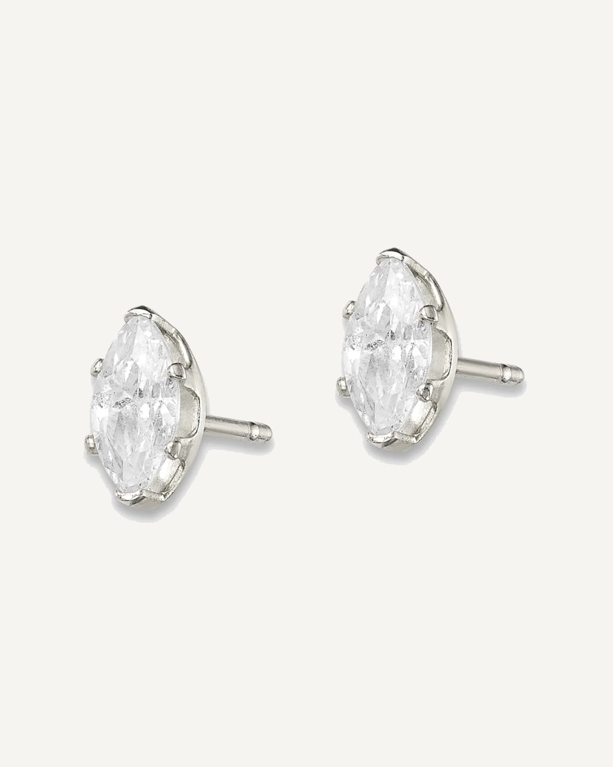 CZ Stud Earrings — 6x3 mm, Snap-in Mounting – View 2