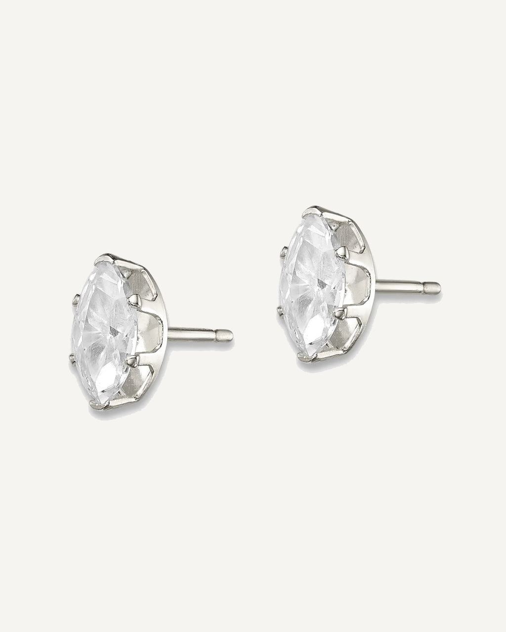CZ Stud Earrings — 7x3.5 mm, Snap-in Mounting – View 2