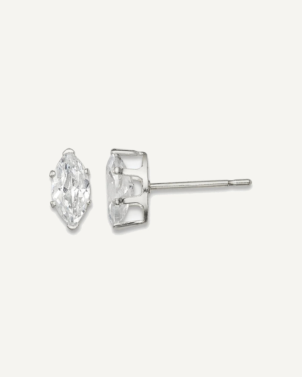 CZ Stud Earrings — 7x3.5 mm, Snap-in Mounting – View 1