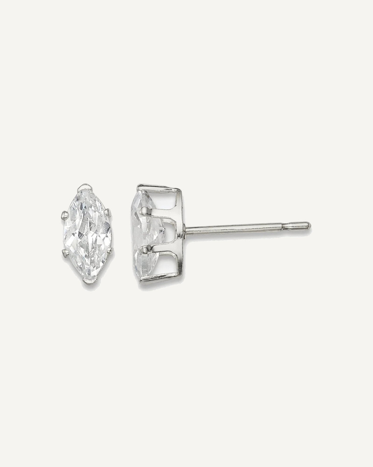 CZ Stud Earrings — 7x3.5 mm, Snap-in Mounting – View 1