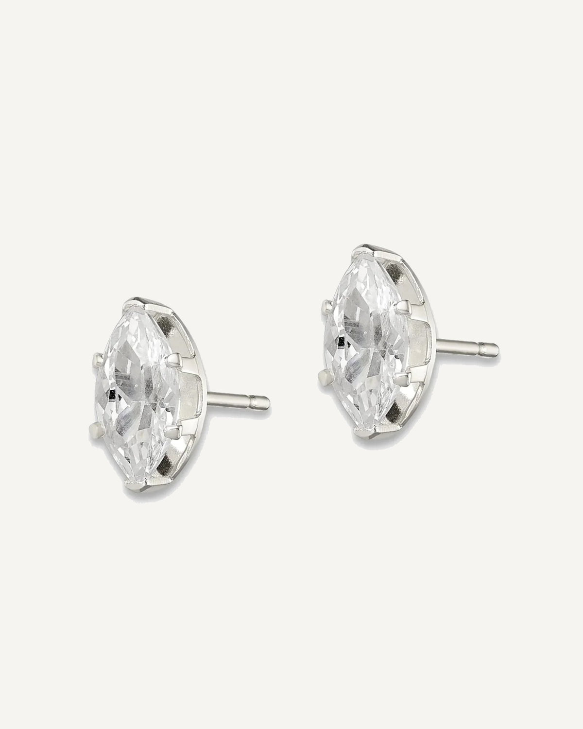 CZ Stud Earrings — 8x4 mm, Snap-in Mounting – View 2