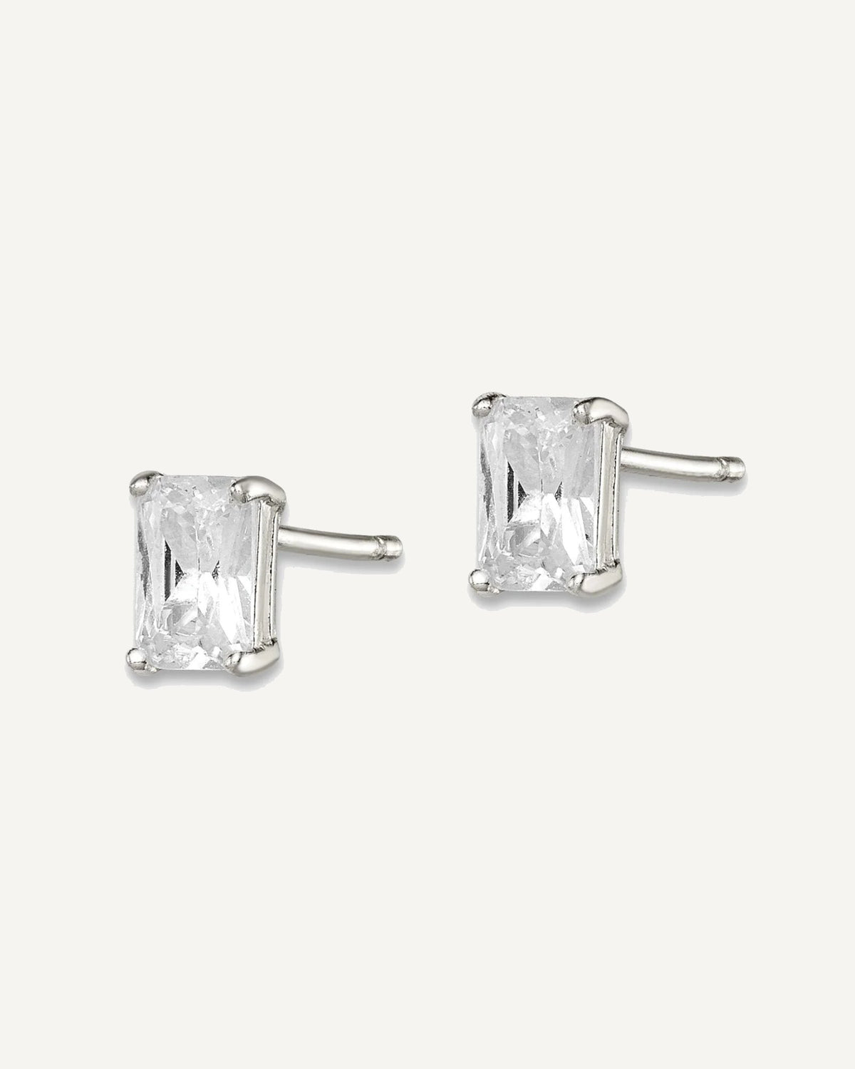 CZ Stud Earrings — 6x4 mm, Basket Mounting – View 2