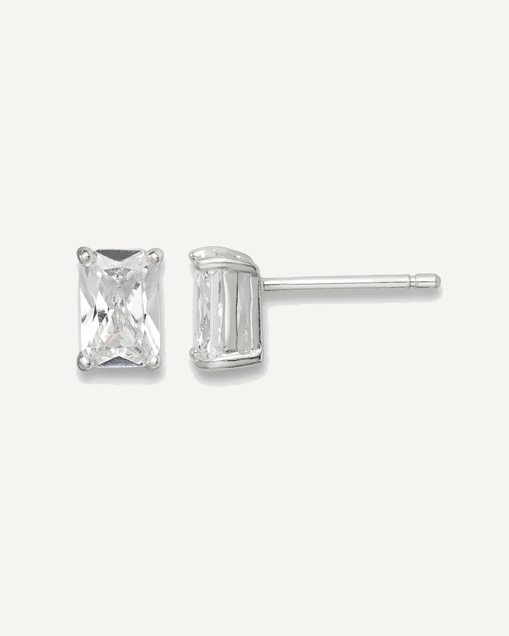 CZ Stud Earrings — 6x4 mm, Basket Mounting – View 1