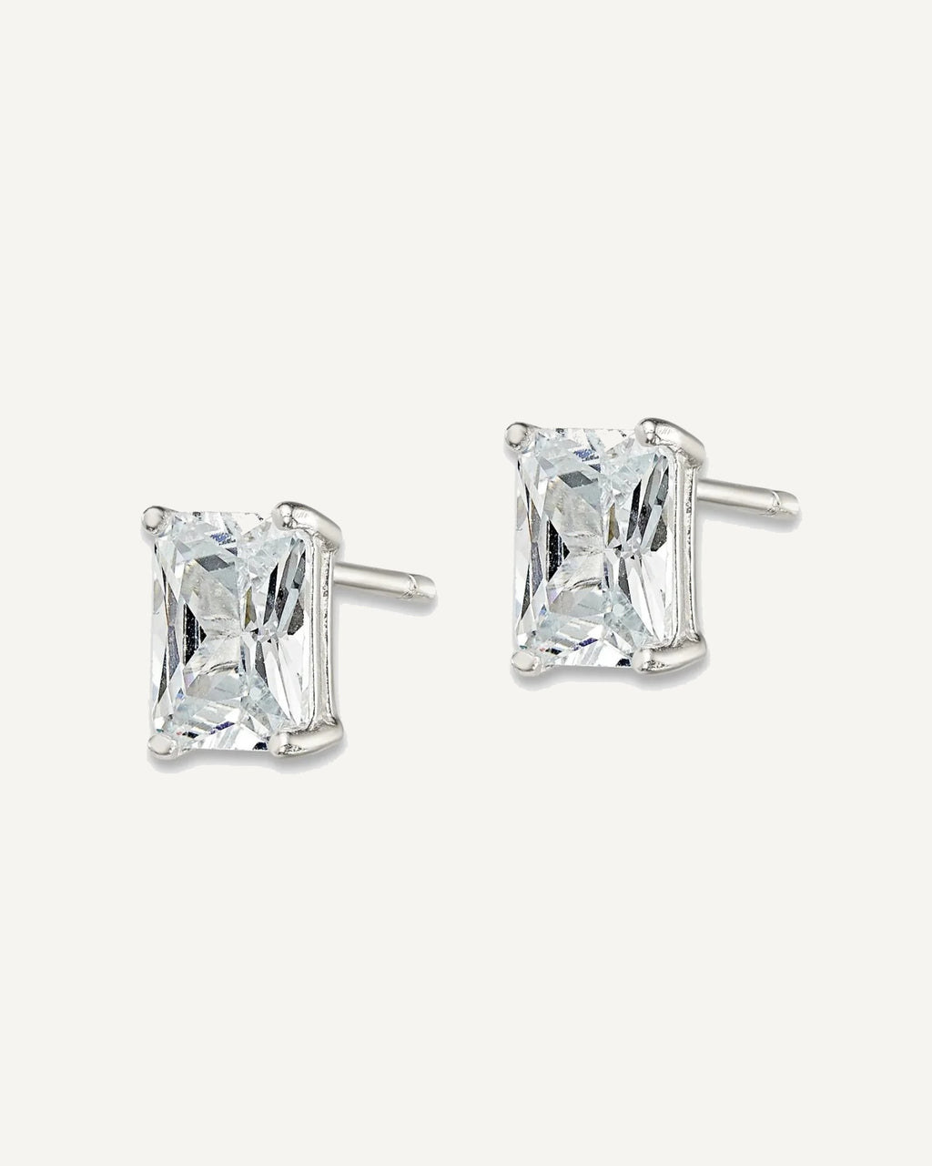 CZ Stud Earrings — 7x5 mm, Basket Mounting – View 2