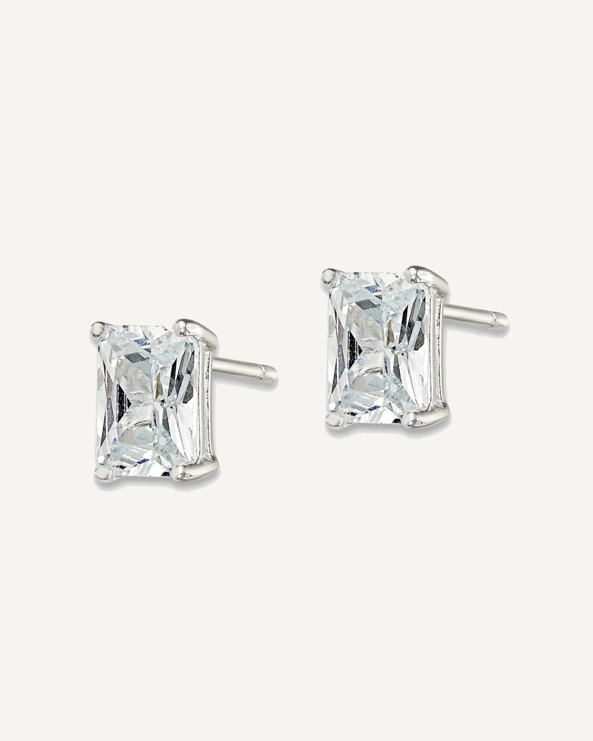 CZ Stud Earrings — 7x5 mm, Basket Mounting – View 2