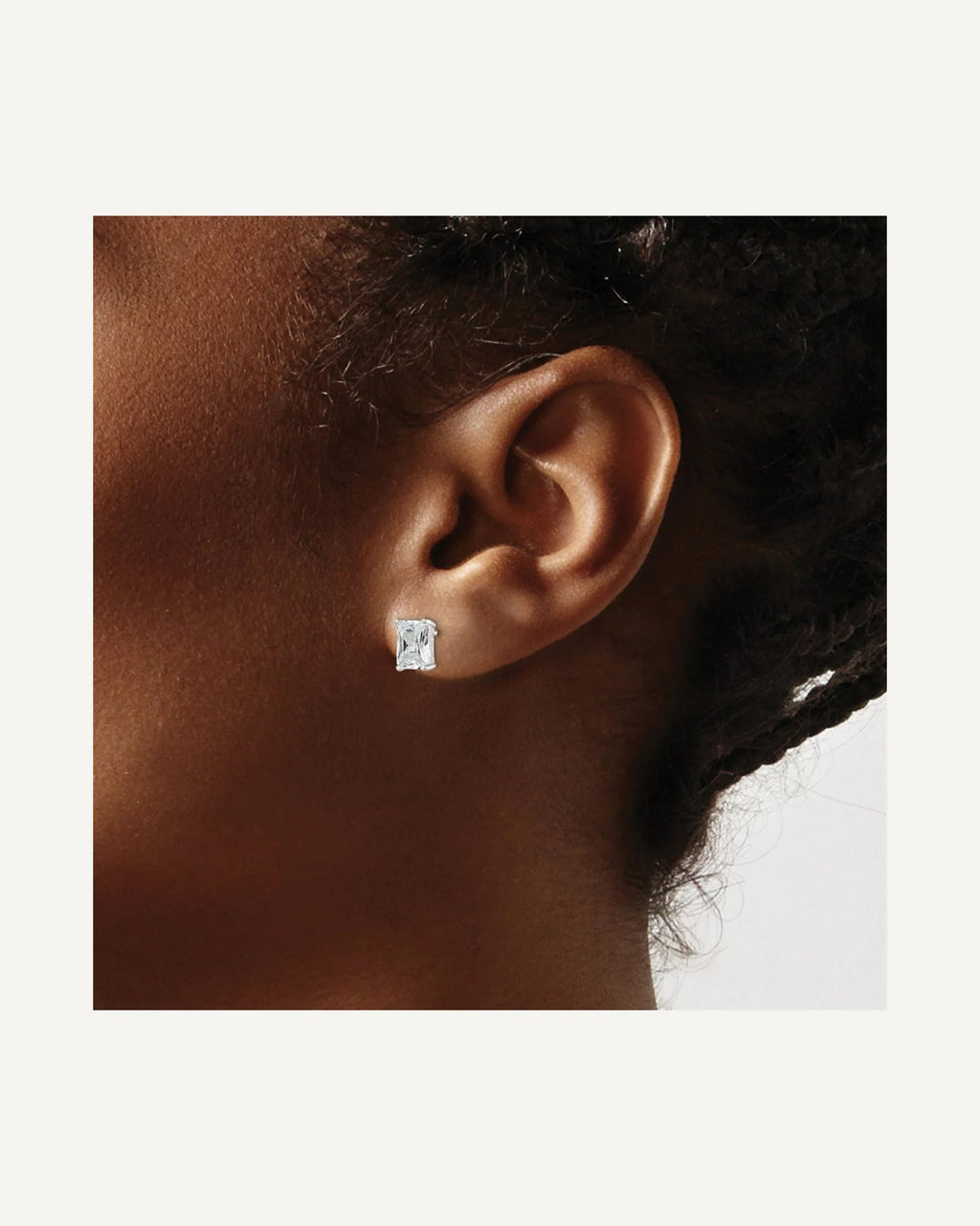 CZ Stud Earrings — 7x5 mm, Basket Mounting – View 3
