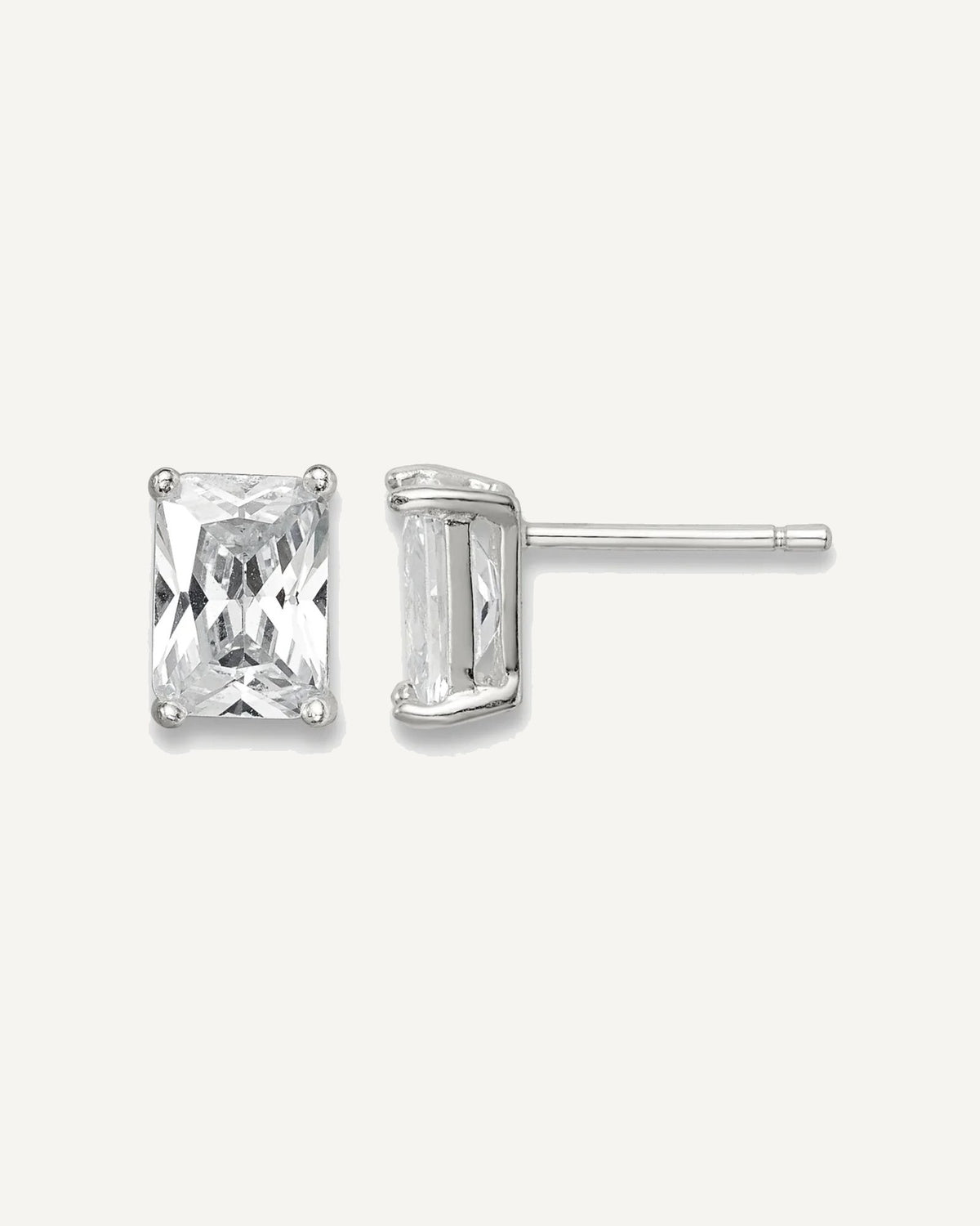 CZ Stud Earrings — 7x5 mm, Basket Mounting – View 1