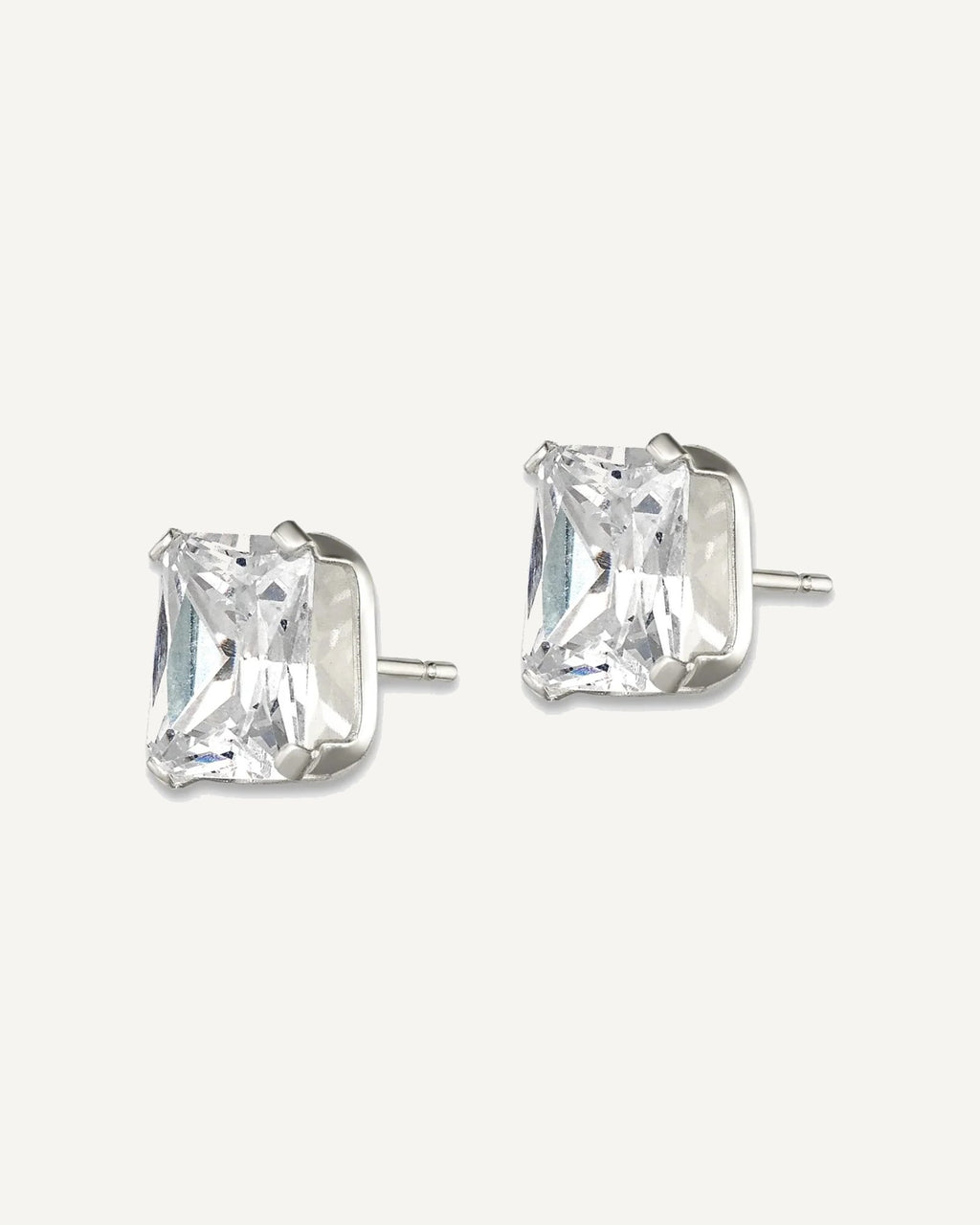 CZ Stud Earrings — 8x6 mm, Basket Mounting – View 2