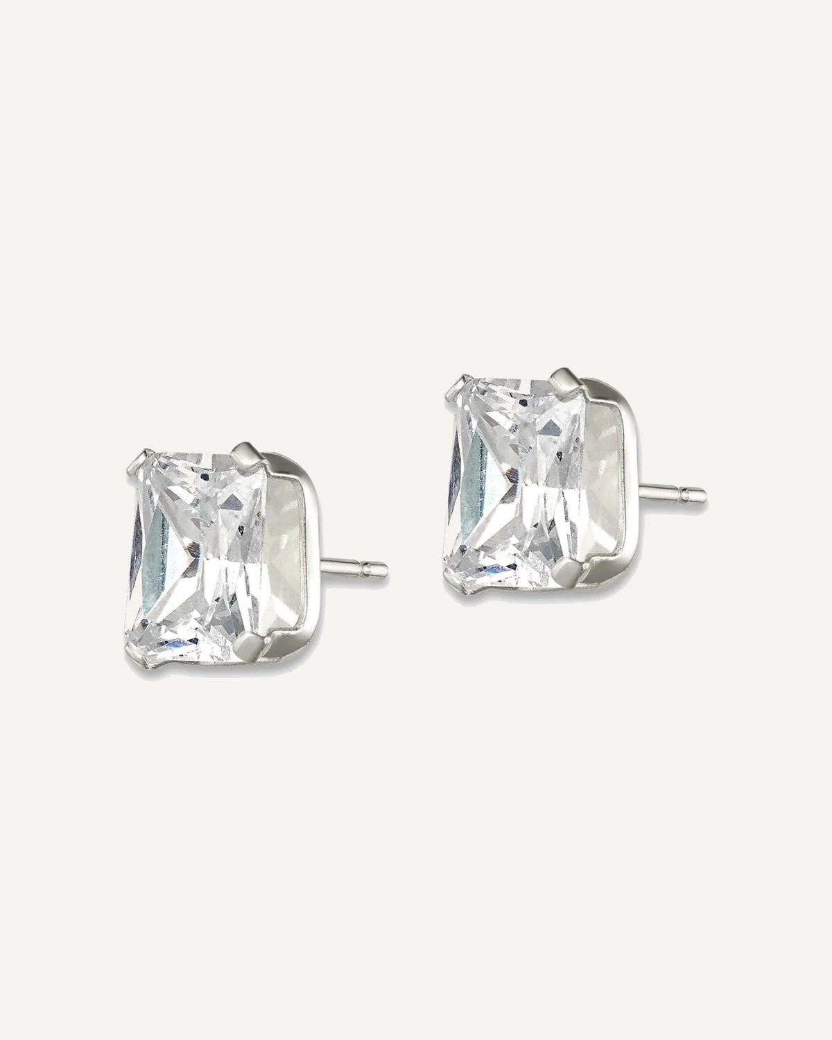 CZ Stud Earrings — 8x6 mm, Basket Mounting – View 2