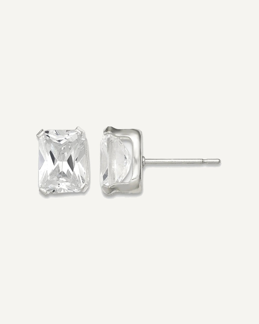 CZ Stud Earrings — 8x6 mm, Basket Mounting – View 1