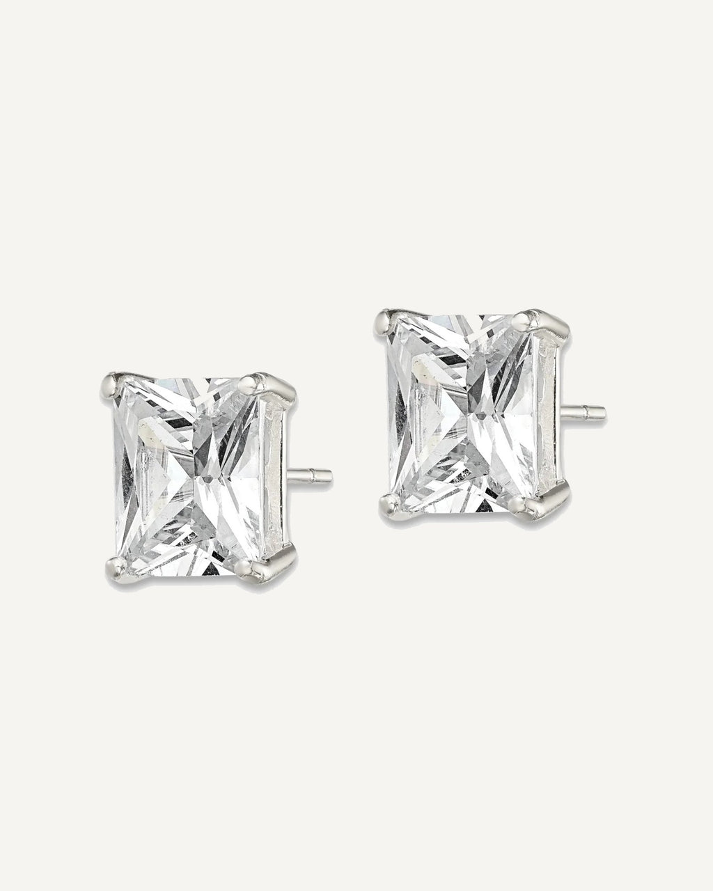CZ Stud Earrings — 10x8 mm, Basket Mounting – View 2
