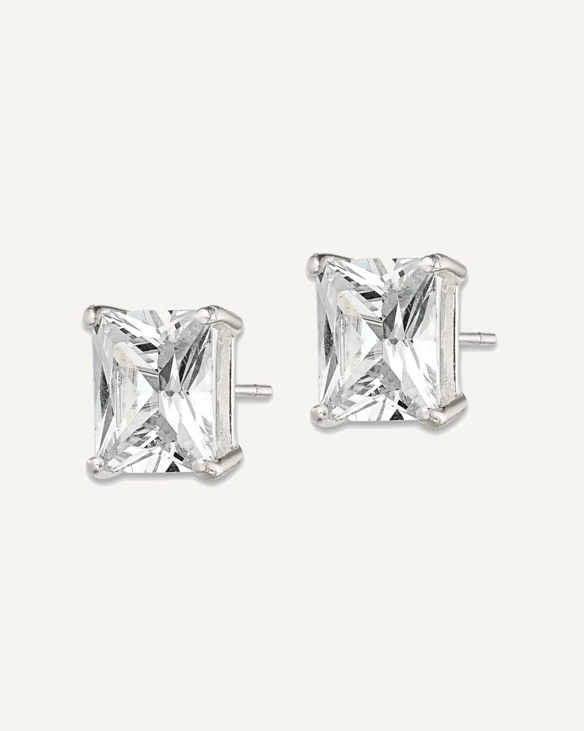 CZ Stud Earrings — 10x8 mm, Basket Mounting – View 2