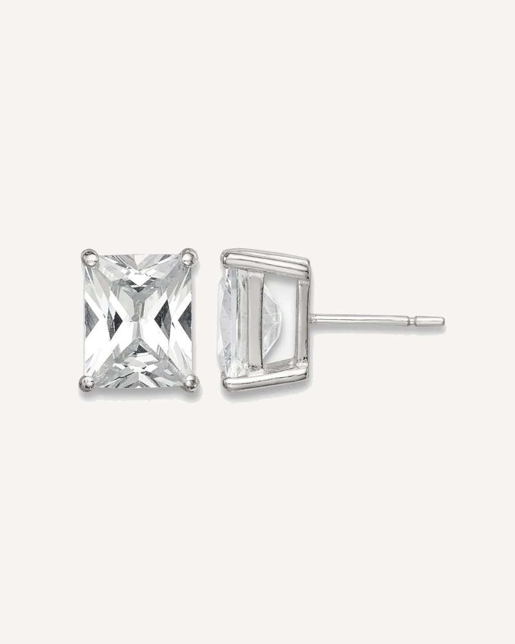 CZ Stud Earrings — 10x8 mm, Basket Mounting – View 1