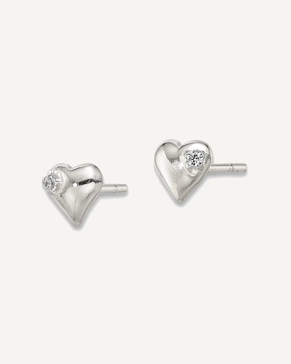 Sterling Silver Polished Heart with CZ Petite Post Earrings – View 2