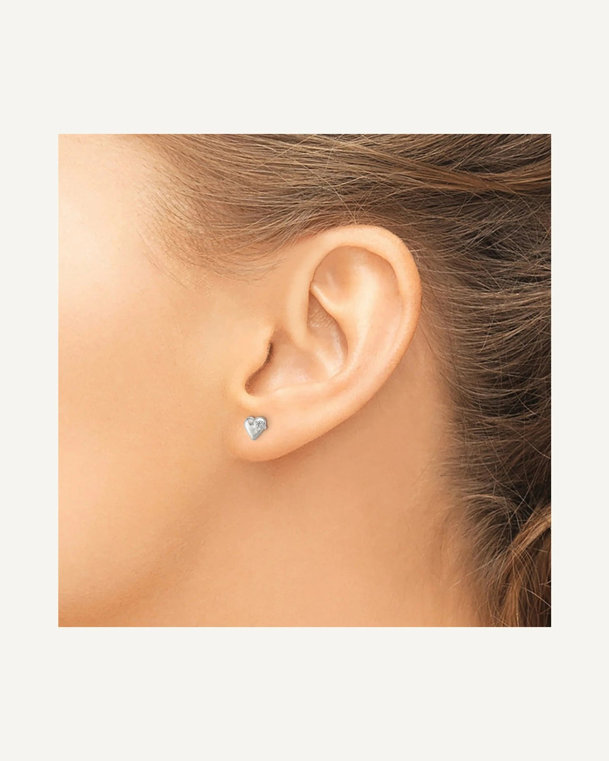 Sterling Silver Polished Heart with CZ Petite Post Earrings – View 3