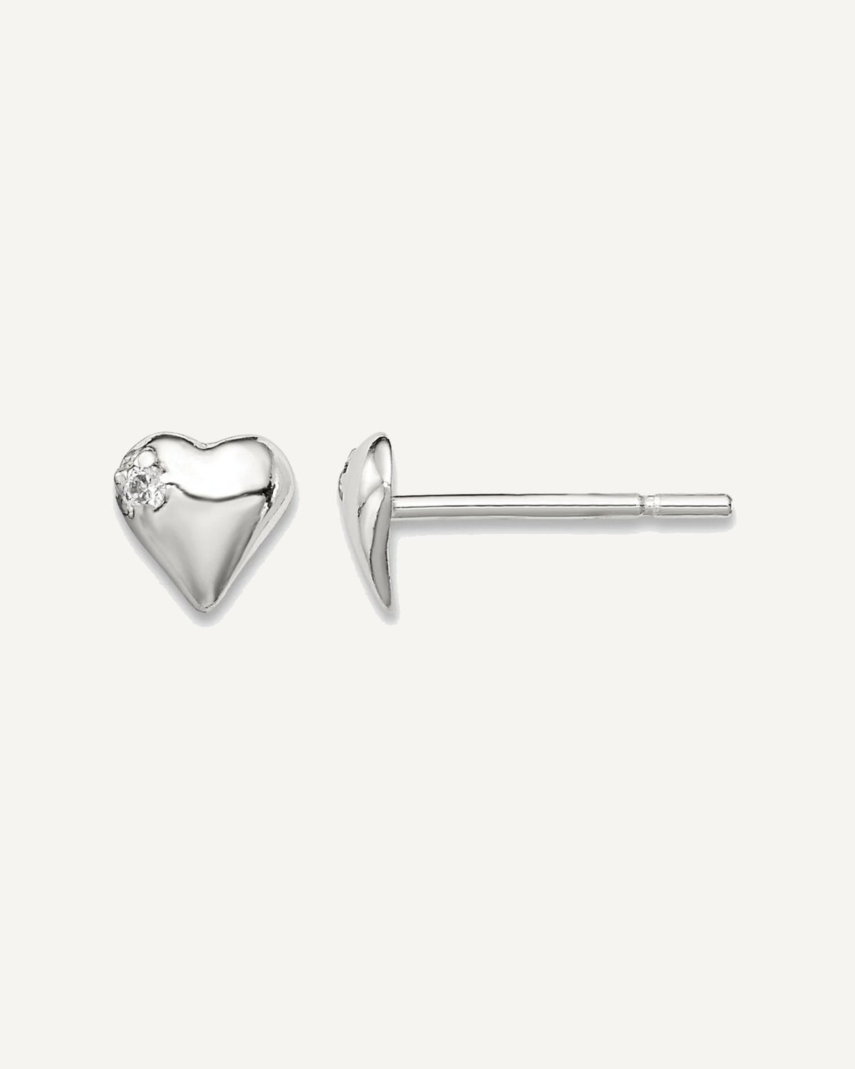 Sterling Silver Polished Heart with CZ Petite Post Earrings – View 1