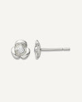 Sterling Silver Polished Flower with CZ Petite Post Earrings – View 1