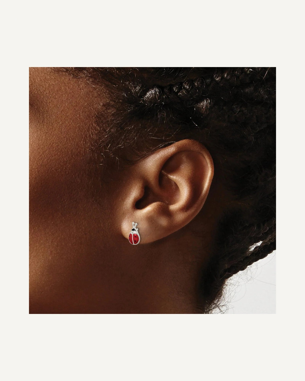 Sterling Silver Polished Red/Black Enameled Ladybug Post Earrings – View 3