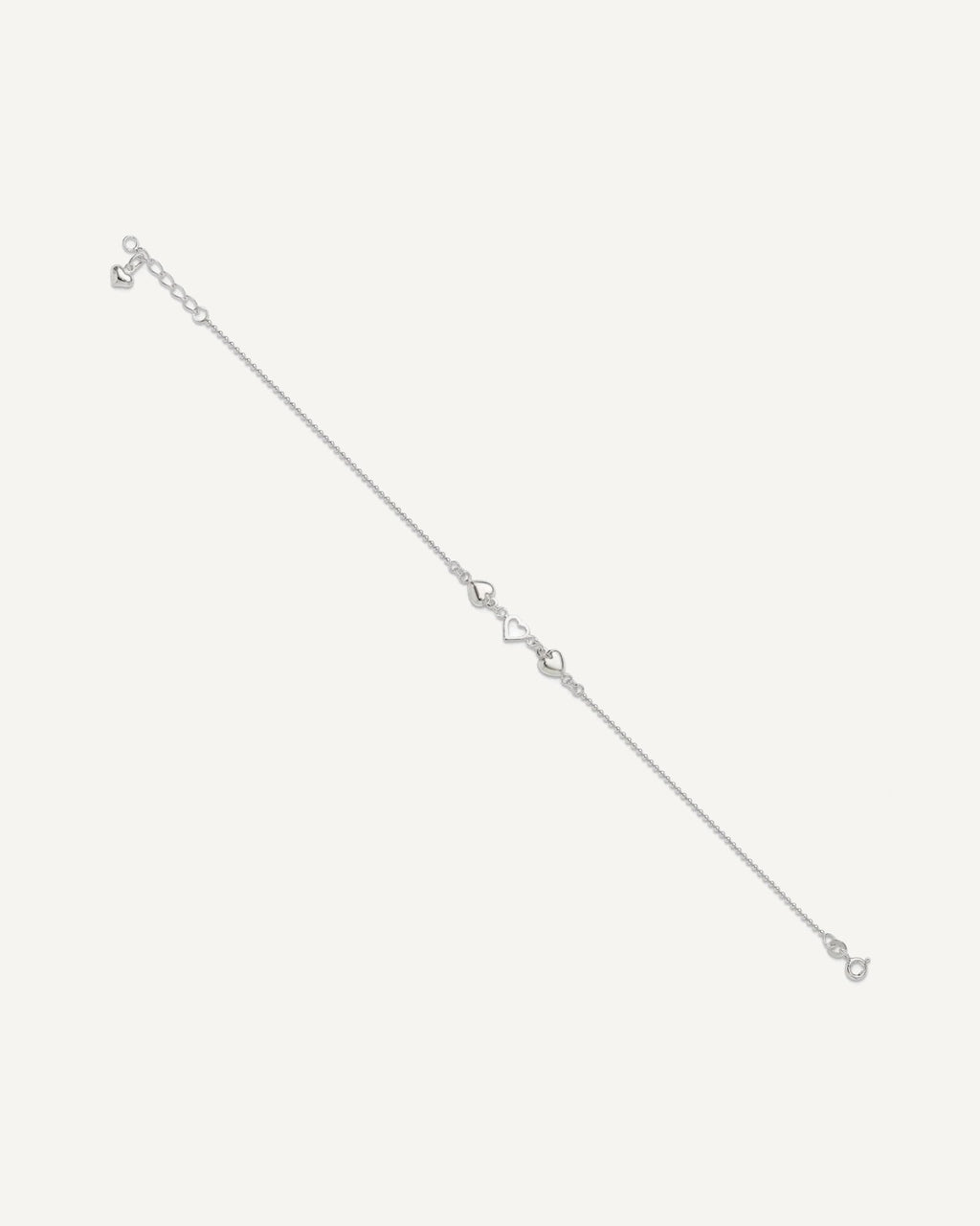 Sterling Silver Heart 9 inch Plus 1 inch Extender - Total 10 inch Anklet – View 2