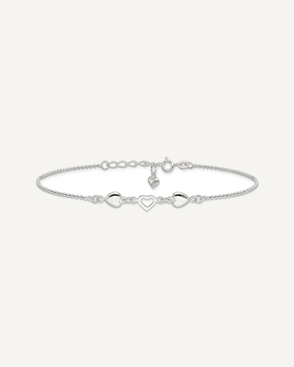 Sterling Silver Heart 9 inch Plus 1 inch Extender - Total 10 inch Anklet – View 3