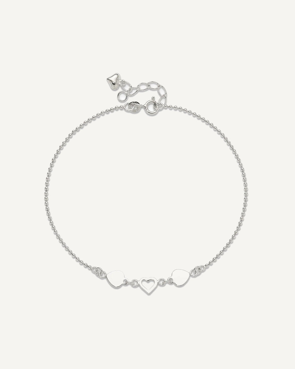 Sterling Silver Heart 9 inch Plus 1 inch Extender - Total 10 inch Anklet – View 5