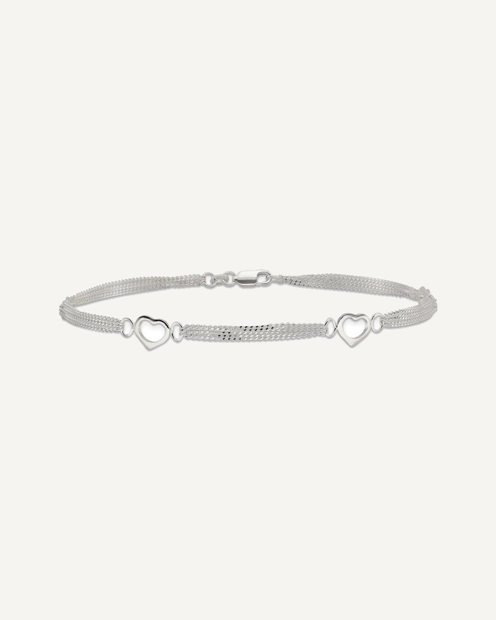 Sterling Silver 10inch Polished Heart Anklet – View 3