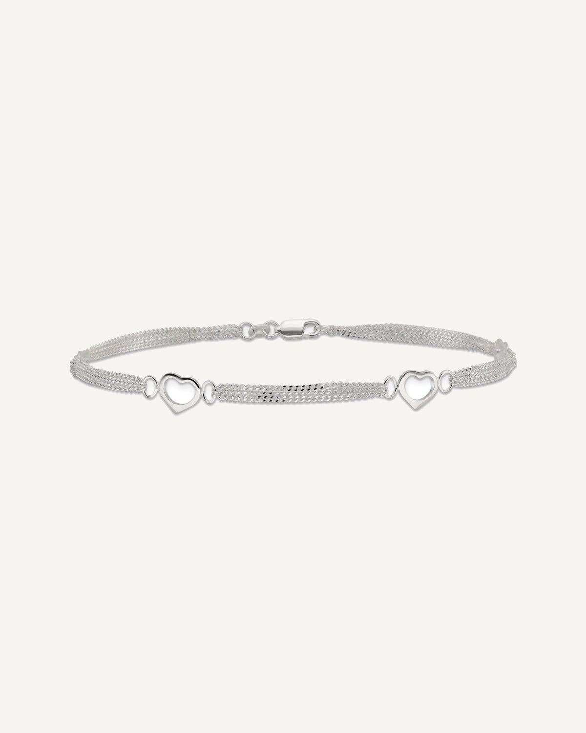 Sterling Silver 10inch Polished Heart Anklet – View 3