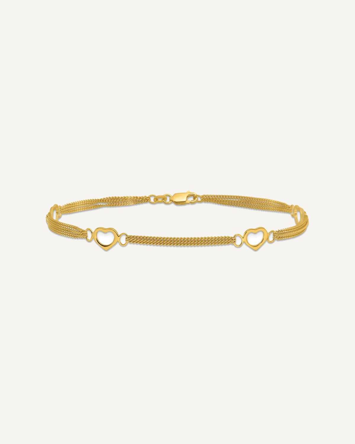 Sterling Silver Gold-tone Polished Heart Multi-Strand 10in Anklet – View 3