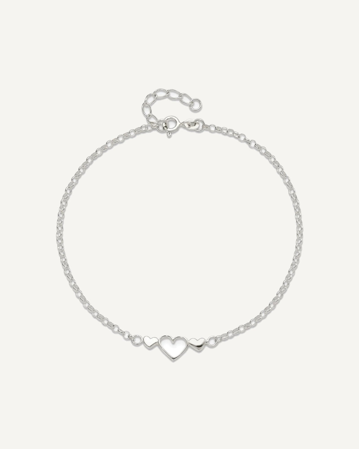 Sterling Silver Three Hearts 9 inch Plus 1 inch Extender - Total 10 inch Anklet – View 5