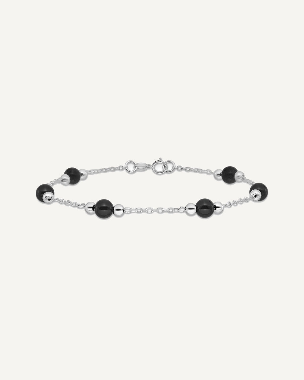 Sterling Silver Rhodium-plated 9inch Polished Onyx Anklet – View 3
