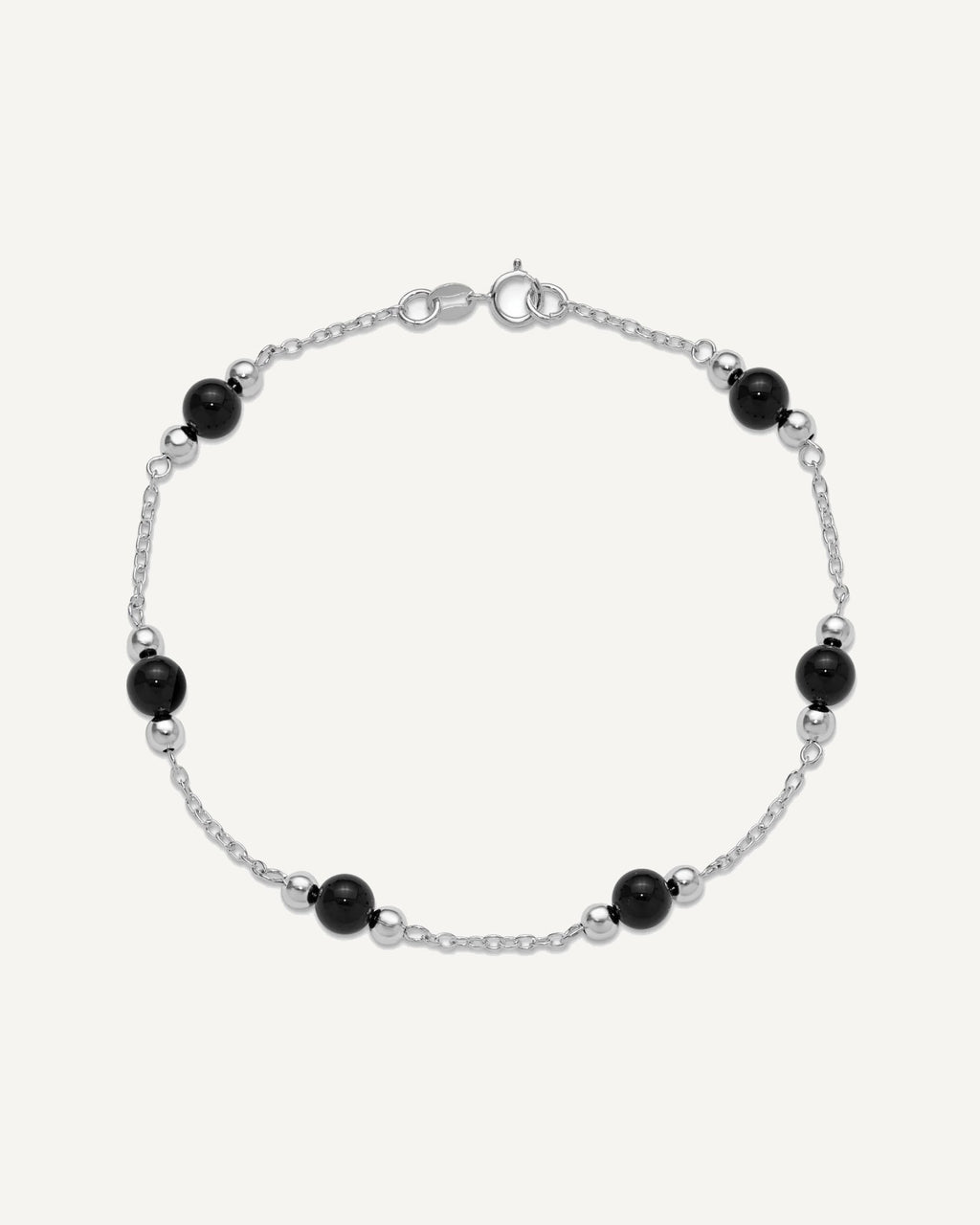 Sterling Silver Rhodium-plated 9inch Polished Onyx Anklet – View 4