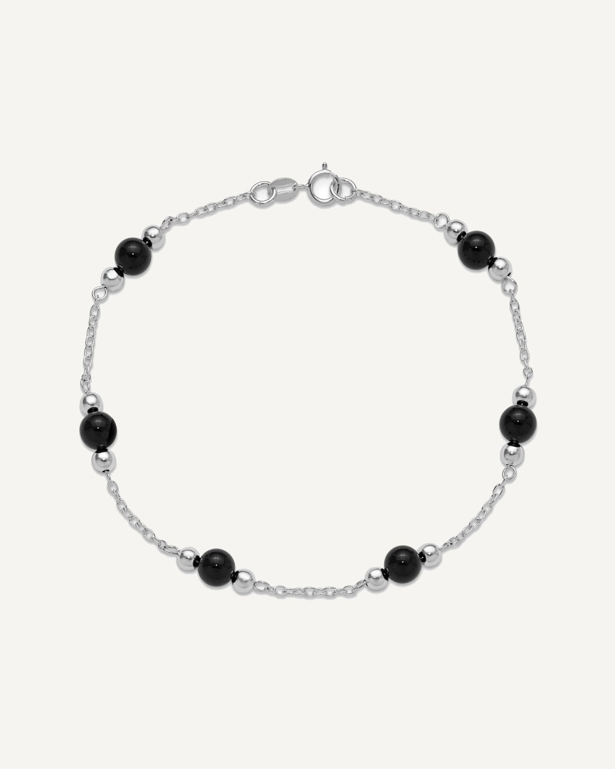 Sterling Silver Rhodium-plated 9inch Polished Onyx Anklet – View 4