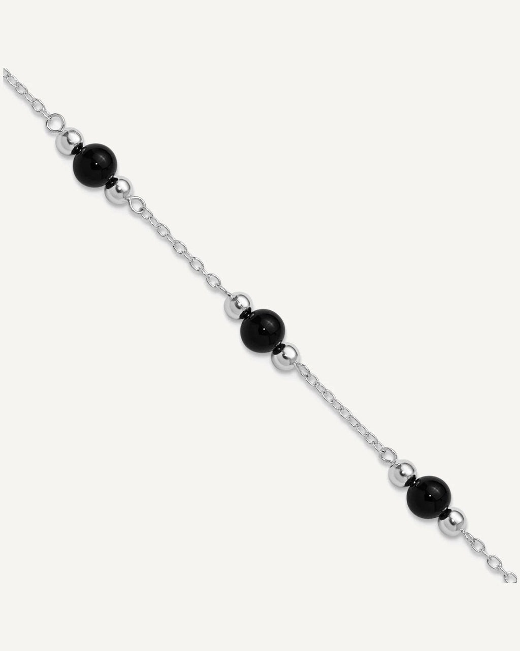 Sterling Silver Rhodium-plated 9inch Polished Onyx Anklet – View 1