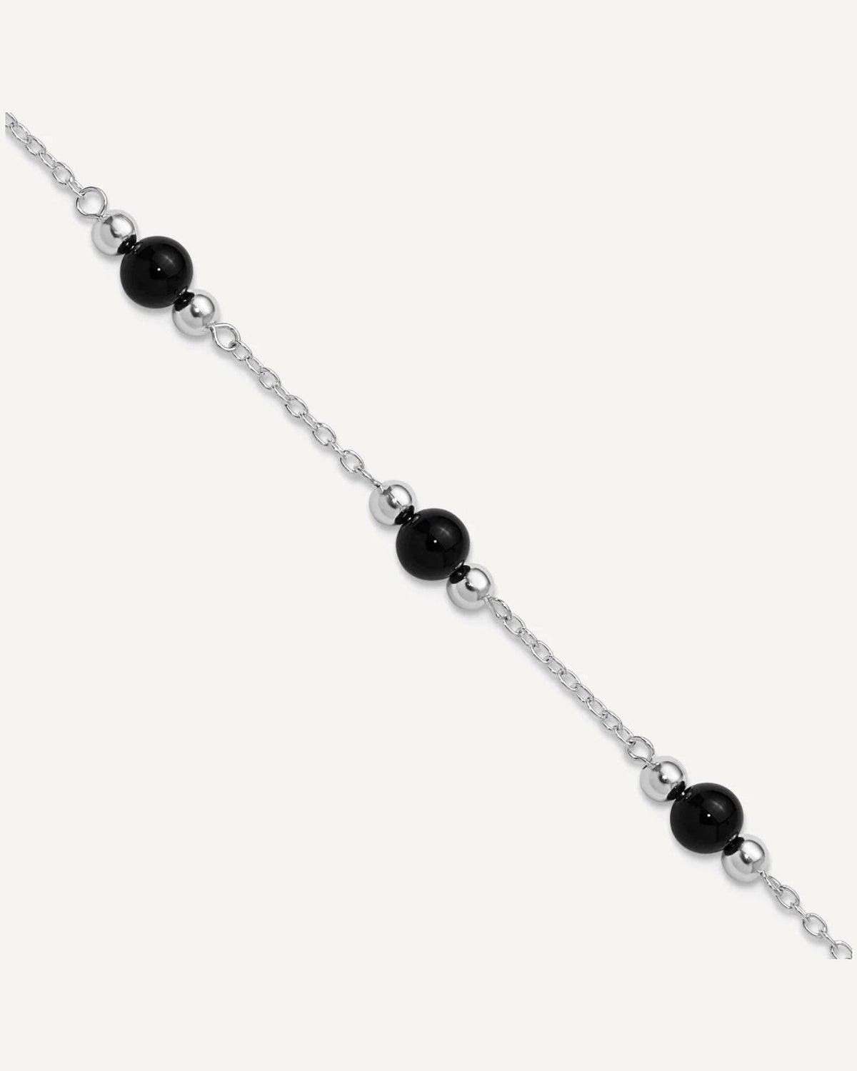 Sterling Silver Rhodium-plated 9inch Polished Onyx Anklet – View 1