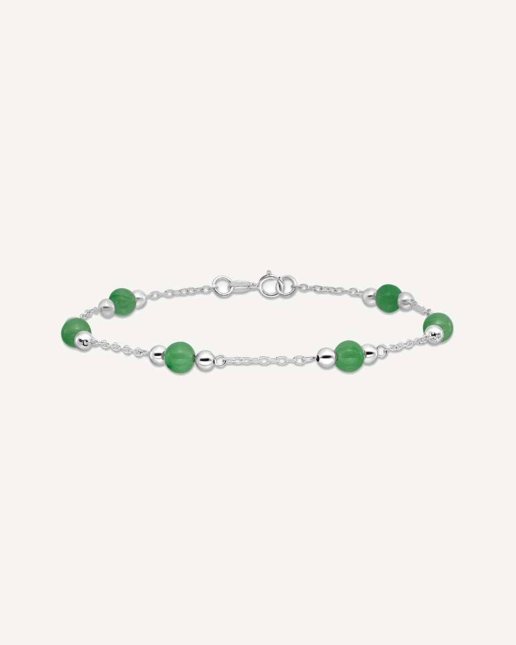 Sterling Silver Rhodium-plated 9inch Polished Green Jade Anklet – View 3