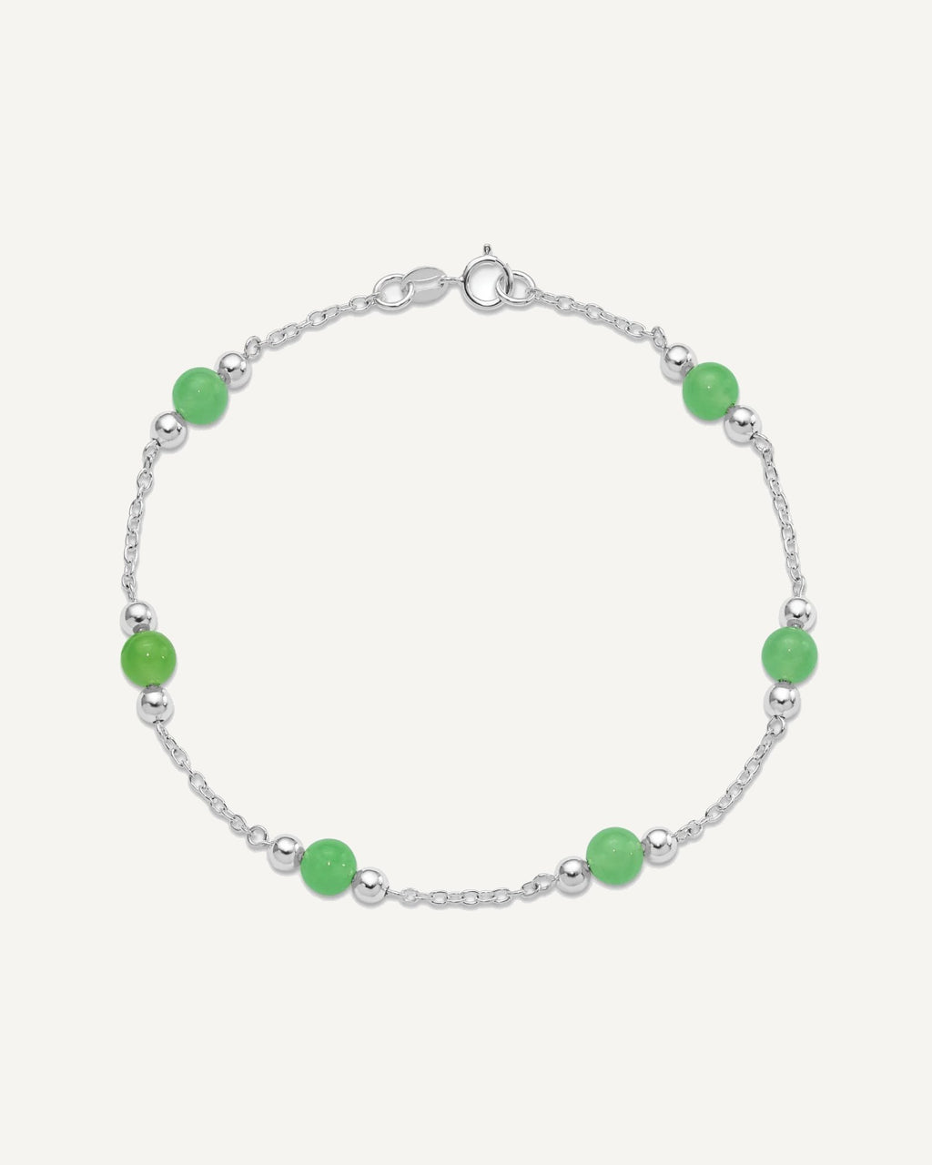 Sterling Silver Rhodium-plated 9inch Polished Green Jade Anklet – View 5