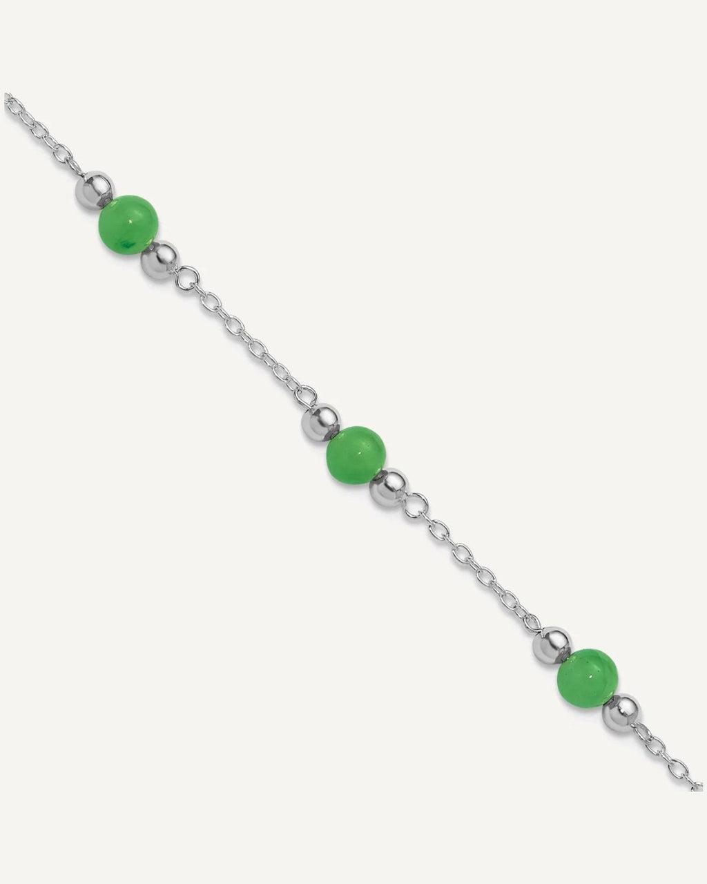 Sterling Silver Rhodium-plated 9inch Polished Green Jade Anklet – View 1