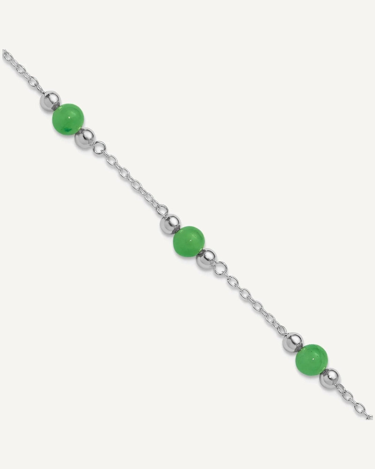 Sterling Silver Rhodium-plated 9inch Polished Green Jade Anklet – View 1
