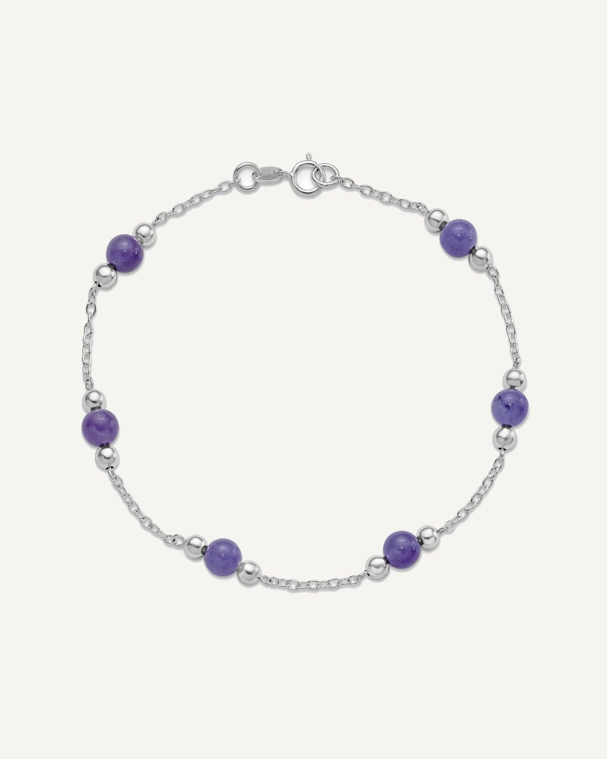 Sterling Silver Rhodium-plated 9inch Polished Lavender Jade Anklet – View 4