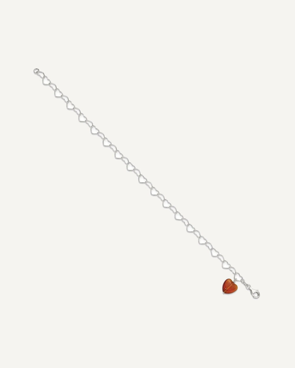 Sterling Silver Link Red Synthetic Crystal Stone Heart Anklet – View 2
