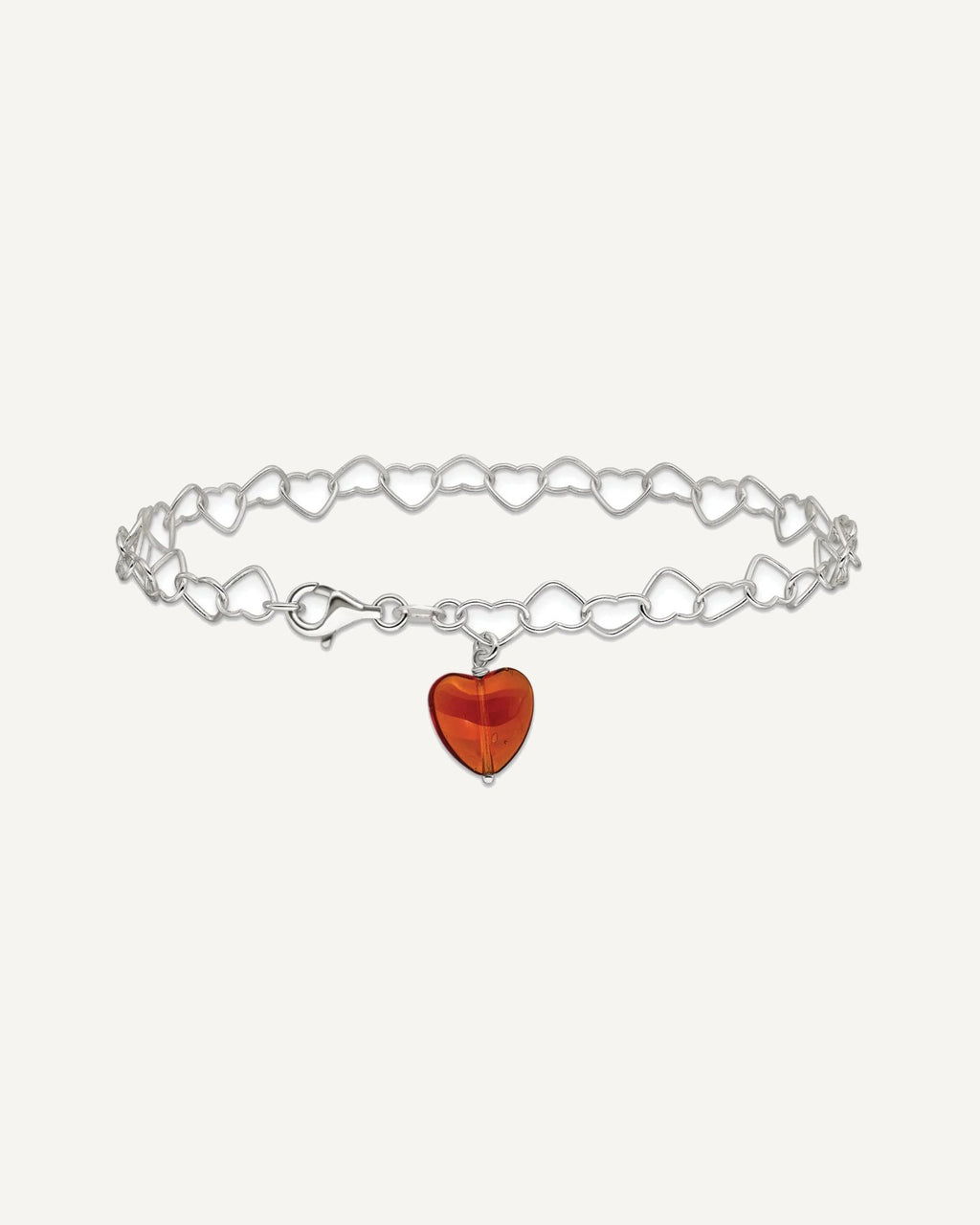 Sterling Silver Link Red Synthetic Crystal Stone Heart Anklet – View 3