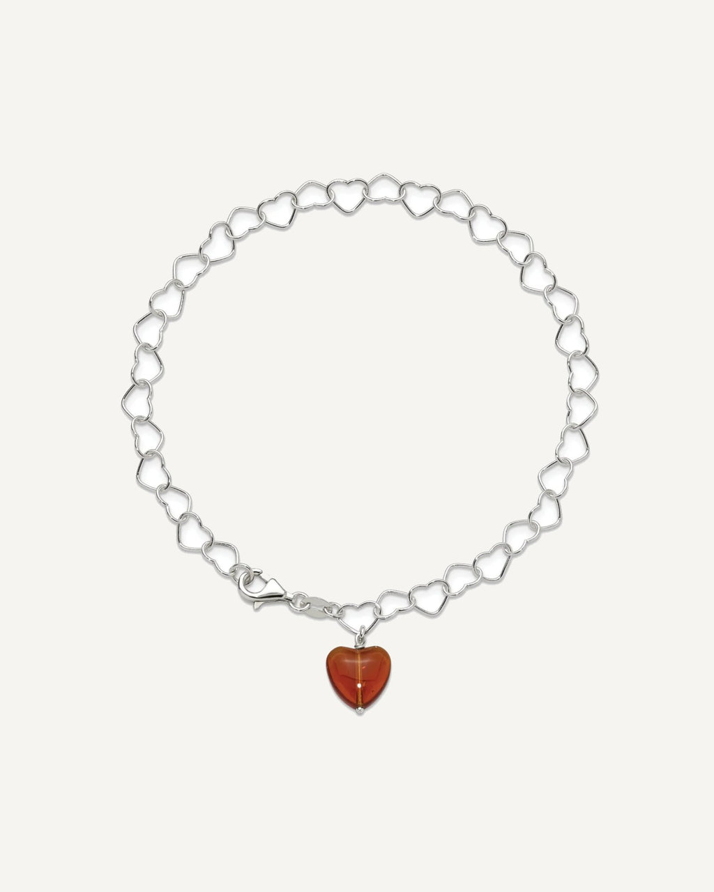 Sterling Silver Link Red Synthetic Crystal Stone Heart Anklet – View 4
