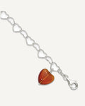 Sterling Silver Link Red Synthetic Crystal Stone Heart Anklet – View 1